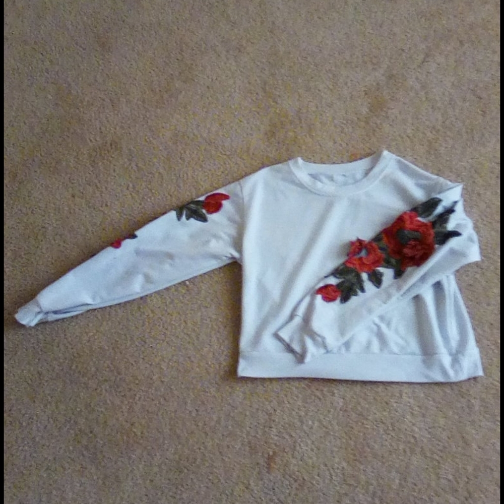 White Rose Embroidered Crop Top
